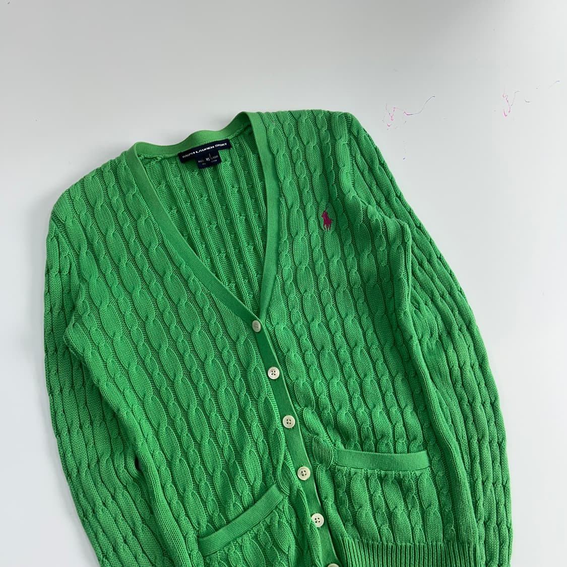 Polo 폴로 핑크포니 그린 케이블 니트 가디건 상품이미지4