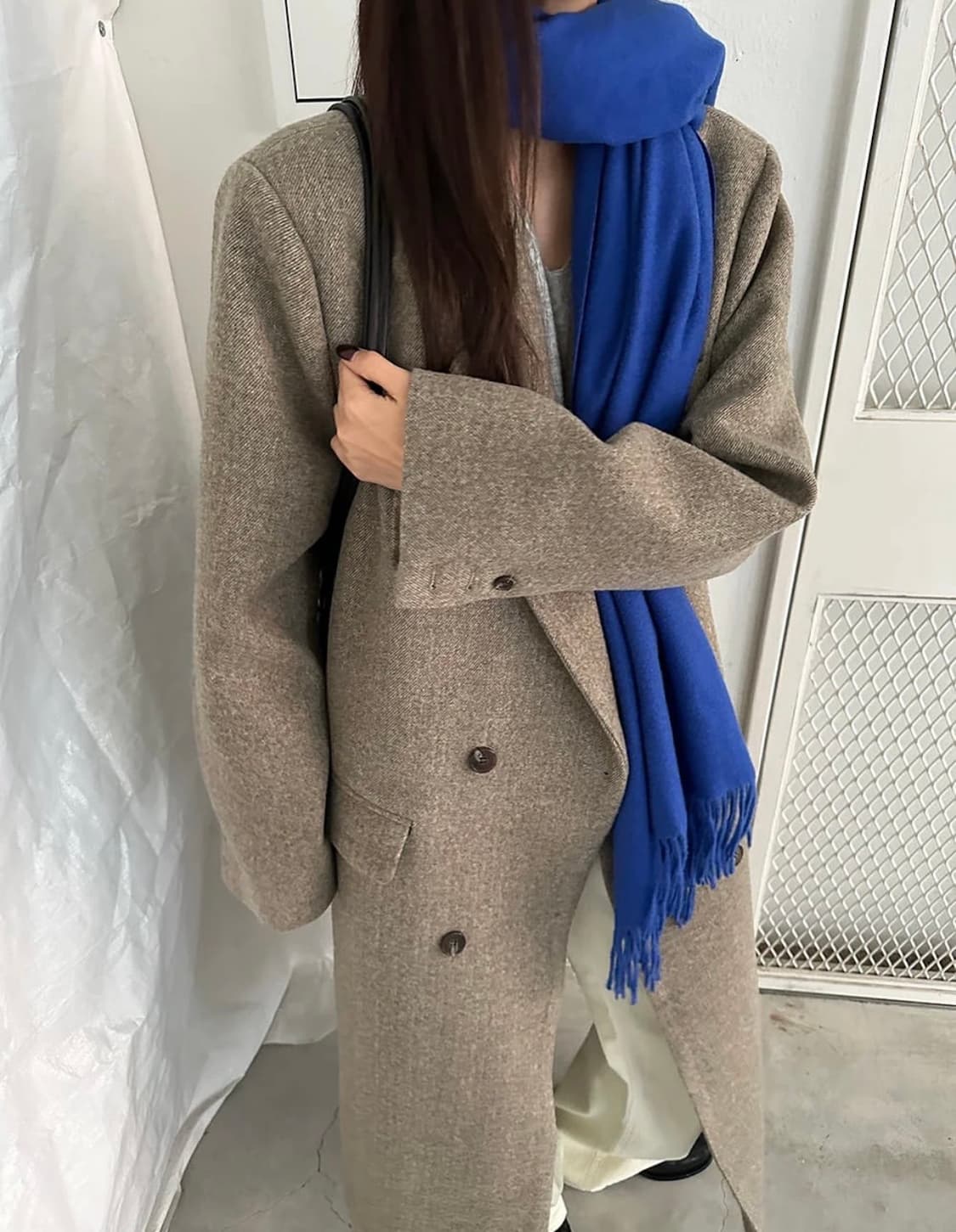 하운드체크 베이지 브라운 맥시 롱코트 상품이미지7