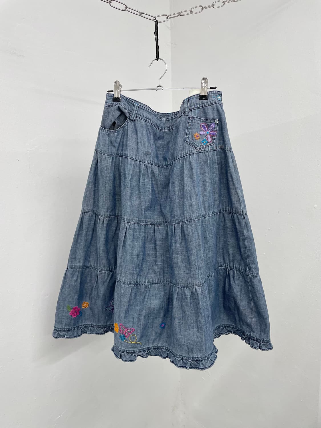 키치 데님 자수 프릴 스커트 상품이미지1