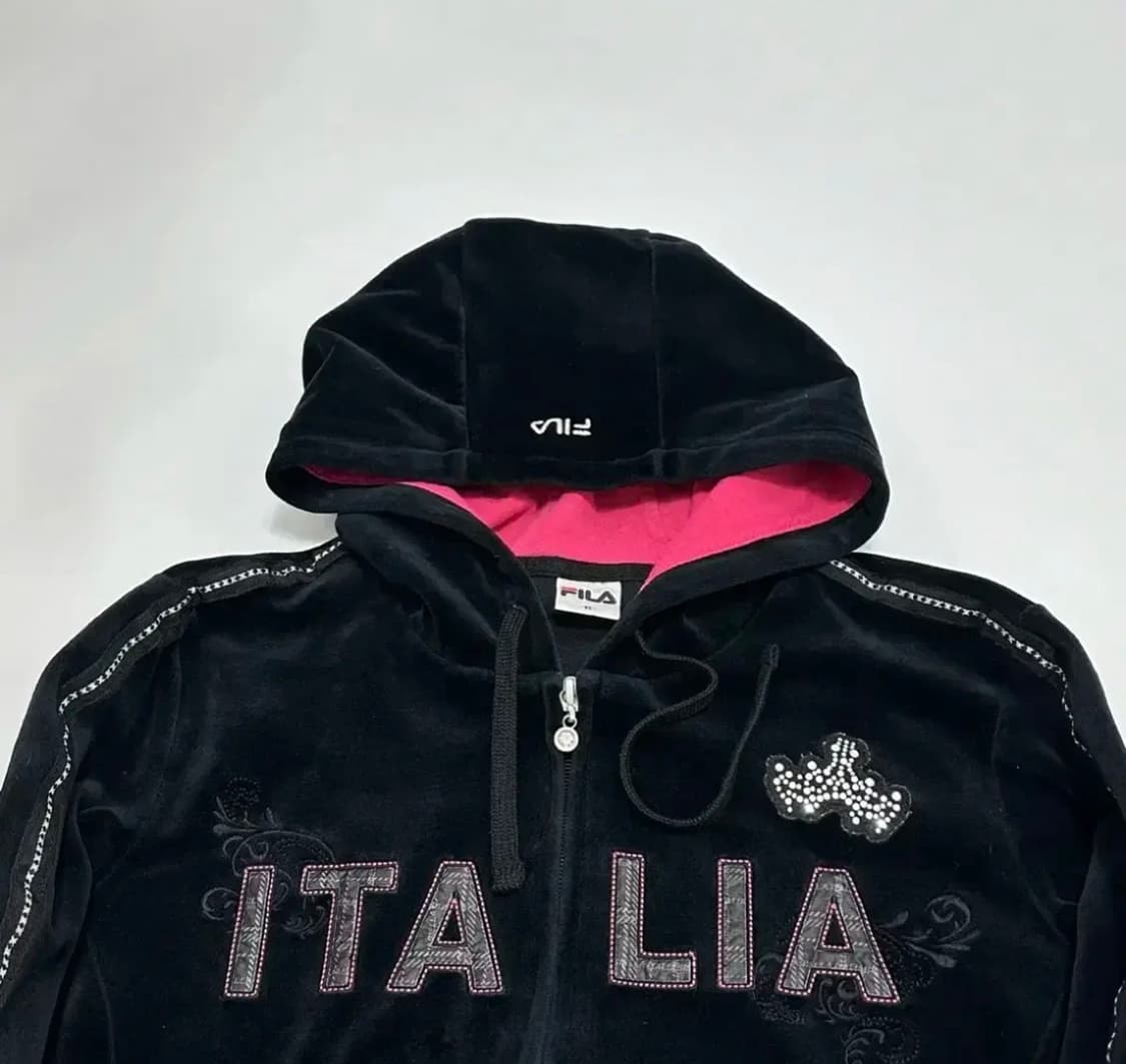 *무료배송* 휠라 이탈리아 벨벳 큐빅 로고 후드집업 상품이미지2