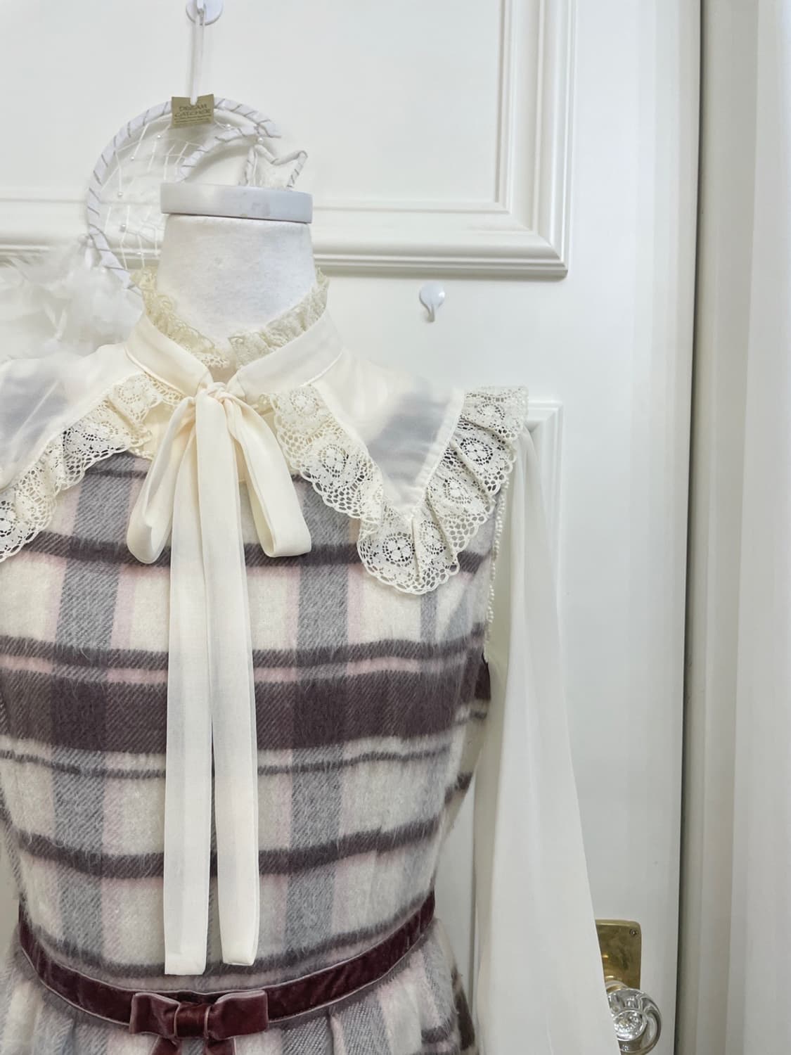 LODISPOTTO ivory pink brown check lace l 상품이미지7