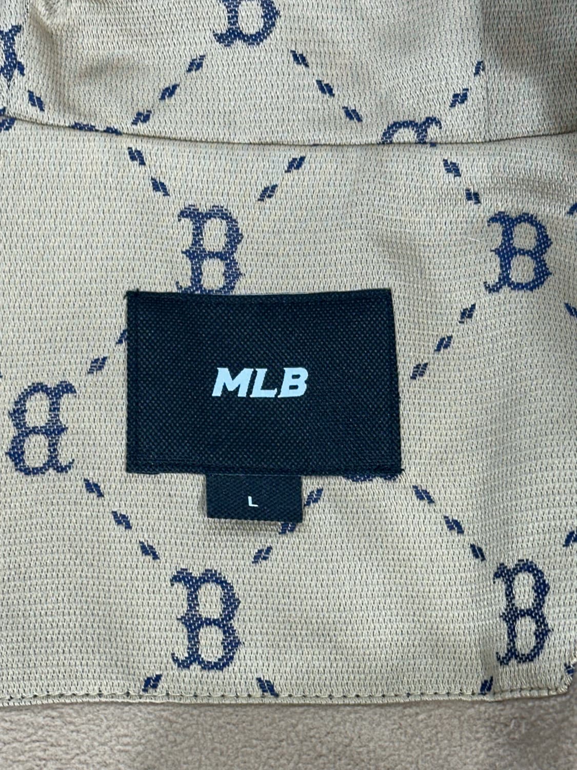 Mlb 네이비 베이지 패턴 후드 바람막이 자켓 L 상품이미지7