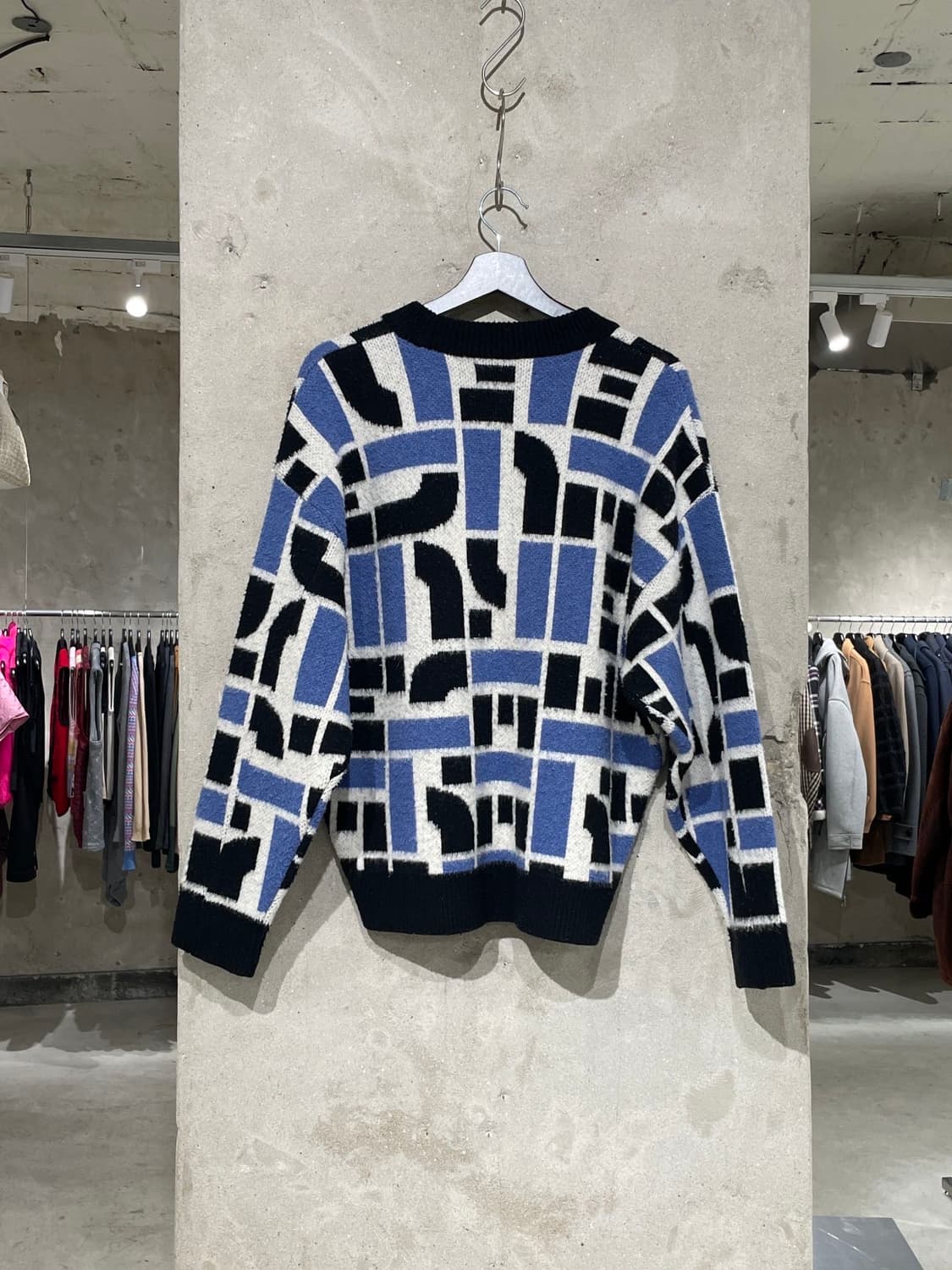 잉크 블루 멀티 QQRL 패턴 크루넥 울 스웨터 상품이미지6