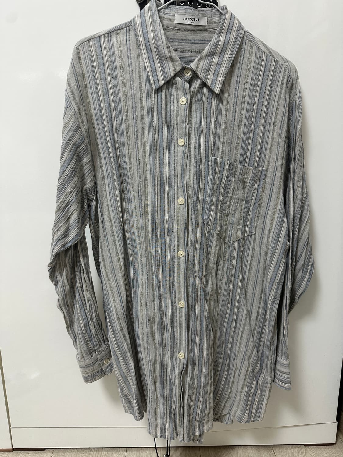 stripe linen overfit shirt (blue) 상품이미지1