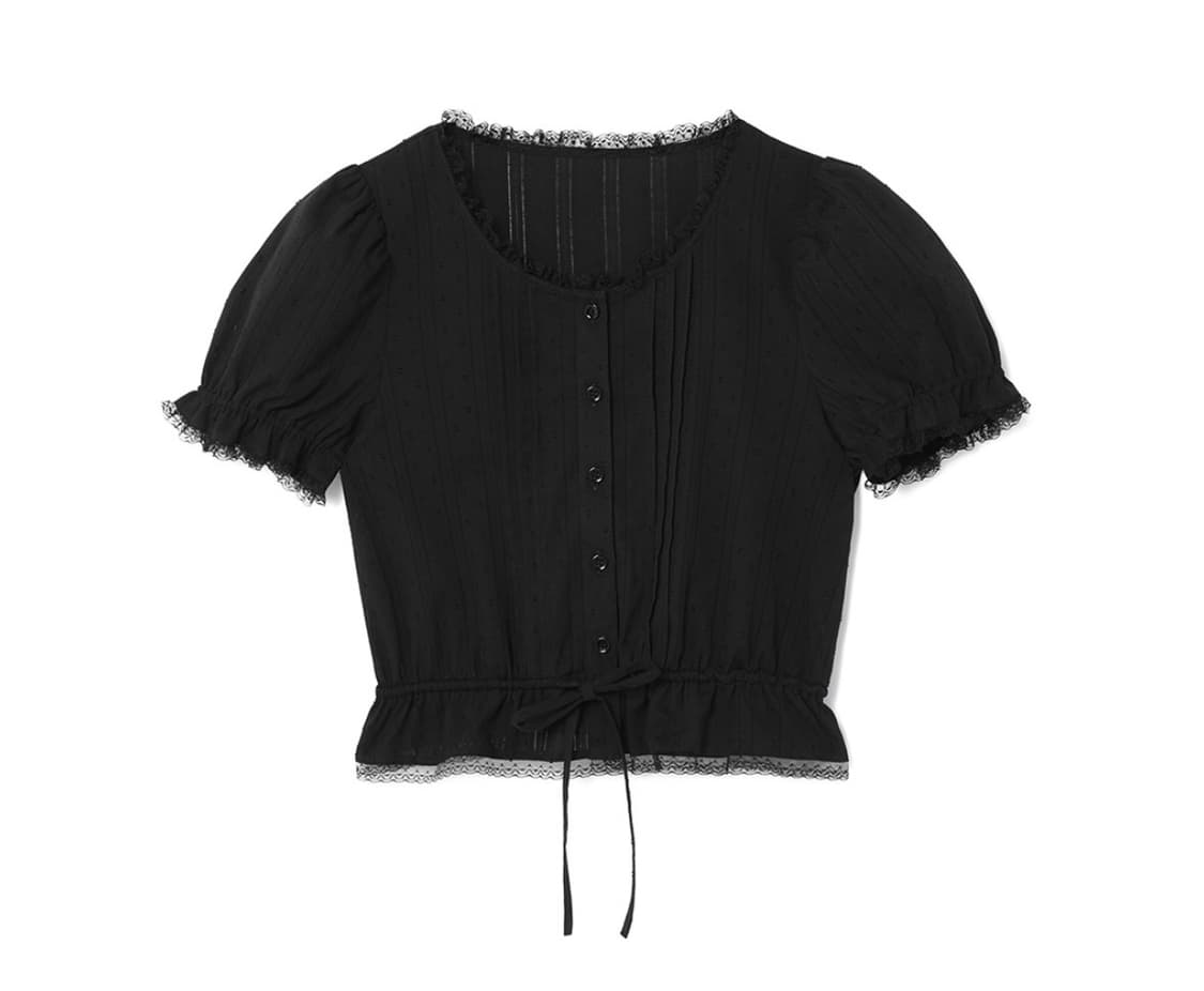 (카리나 착용) 로라로라 프릴 셔링 블라우스 블랙 상품이미지3