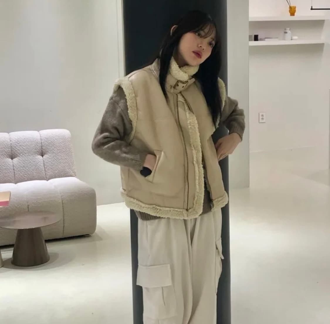 아르코이리스 무스탕 조끼 레더 베스트 자켓 상품이미지1