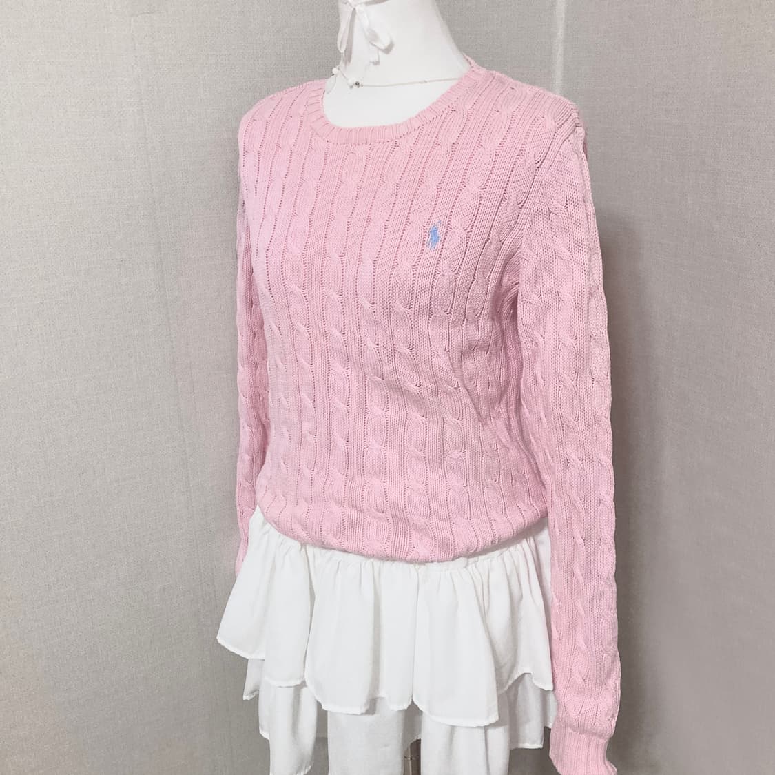 폴로 핑크 꽈배기 니트 M 상품이미지1