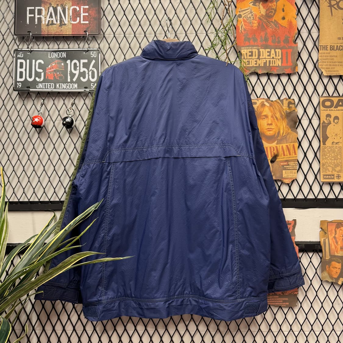 90s 아디다스 올드스쿨 바람막이 사이드 카키 배색 포인트 네이비 상품이미지2