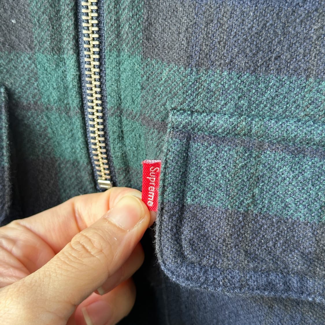 슈프림 16FW 후디드 체크 하프 집업 플란넬 셔츠 네이비 그린 L 상품이미지9