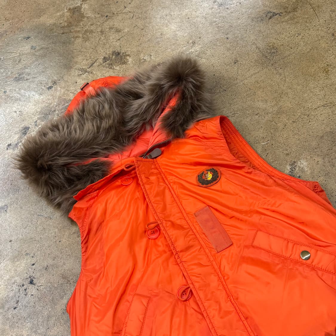 [정품/M] 폴로 랄프로렌 오렌지색 후드 퍼 패딩 조끼 b19 상품이미지1