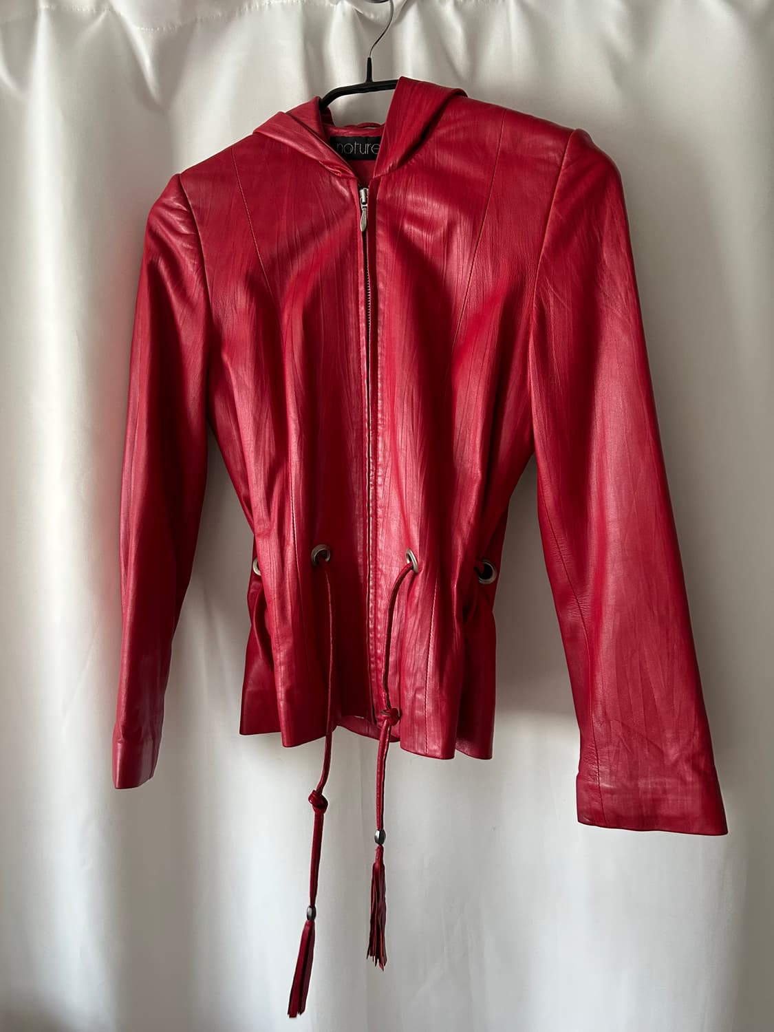 레드 리얼 레더 후드 자켓 상품이미지1