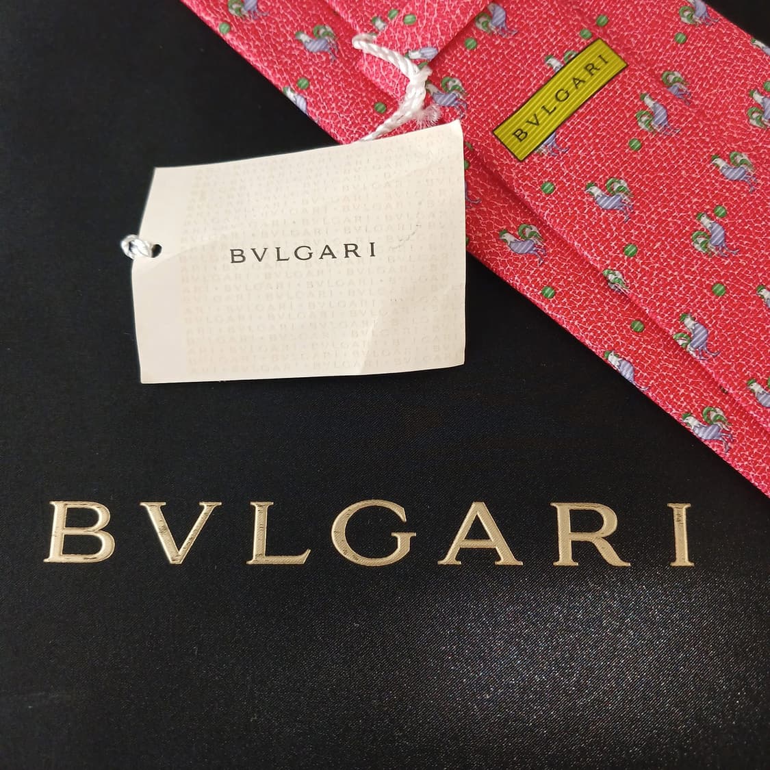 불가리 실크 레드 닭 모티브 넥타이 9.9cm 새상품 A19054
 상품이미지5