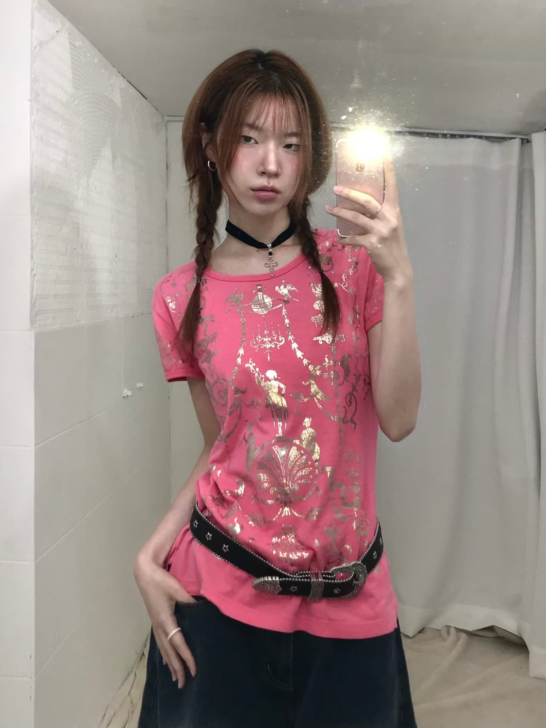 🪐 비비안웨스트우드 핑크 펑크 반팔 티셔츠 상품이미지1