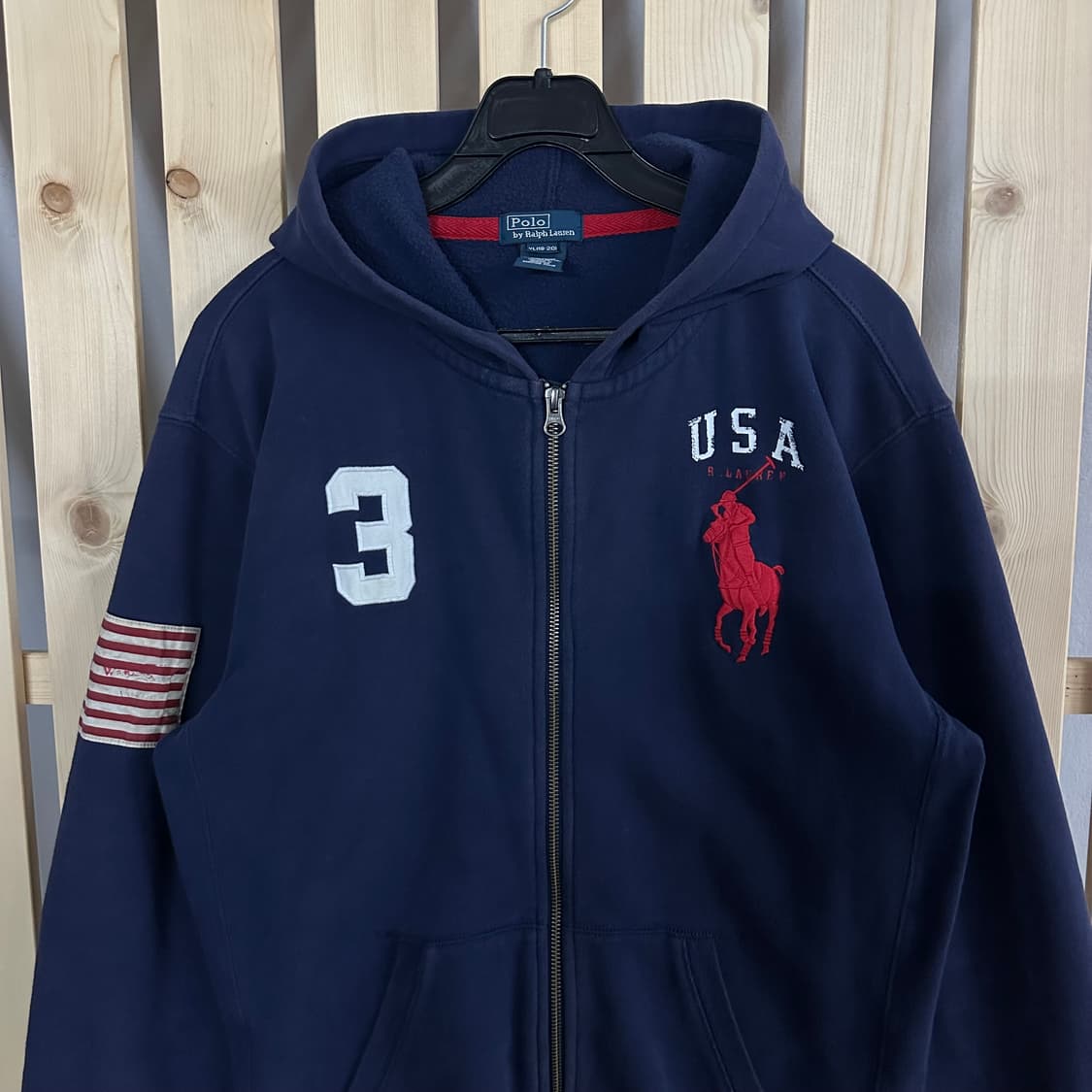 (L) 폴로 랄프로렌 빅포니 USA 성조기 네이비 후드집업 상품이미지3