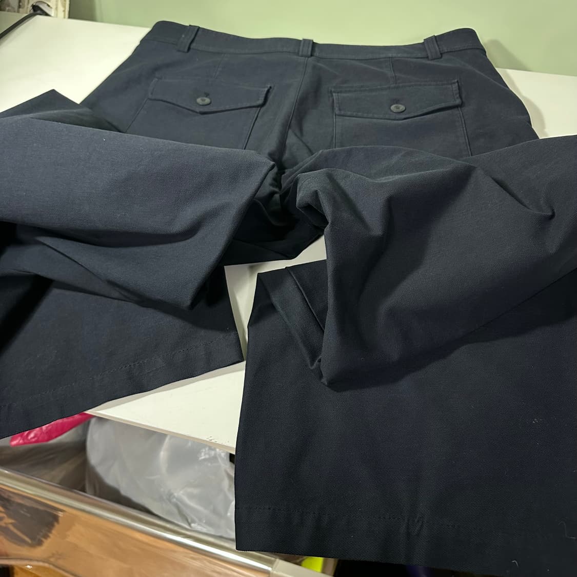 XL-XXL 34 유니클로 다크네이비 하이웨스트 와이드핏 투포켓 코튼팬츠 상품이미지4