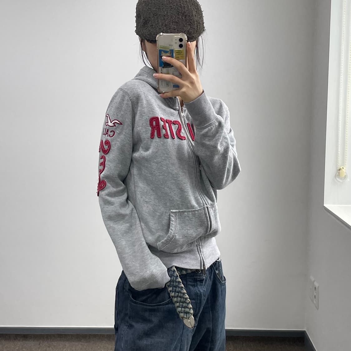 Hollister 홀리스터 2-way 사이드 로고 그레이 후드집업 상품이미지2