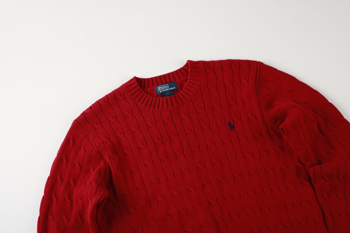 [여성 L] 폴로 랄프로렌 버건디 꽈배기 니트 상품이미지2