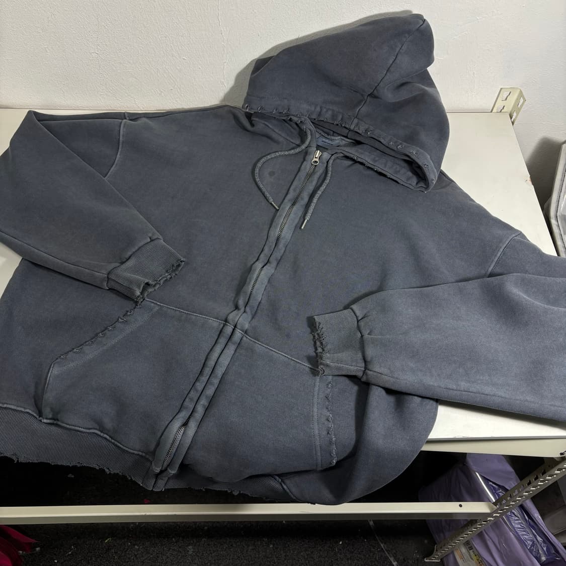 XL-XXL 빈티지 블리치그레이 루즈오버핏 그런지 스웻 후드집업 상품이미지1