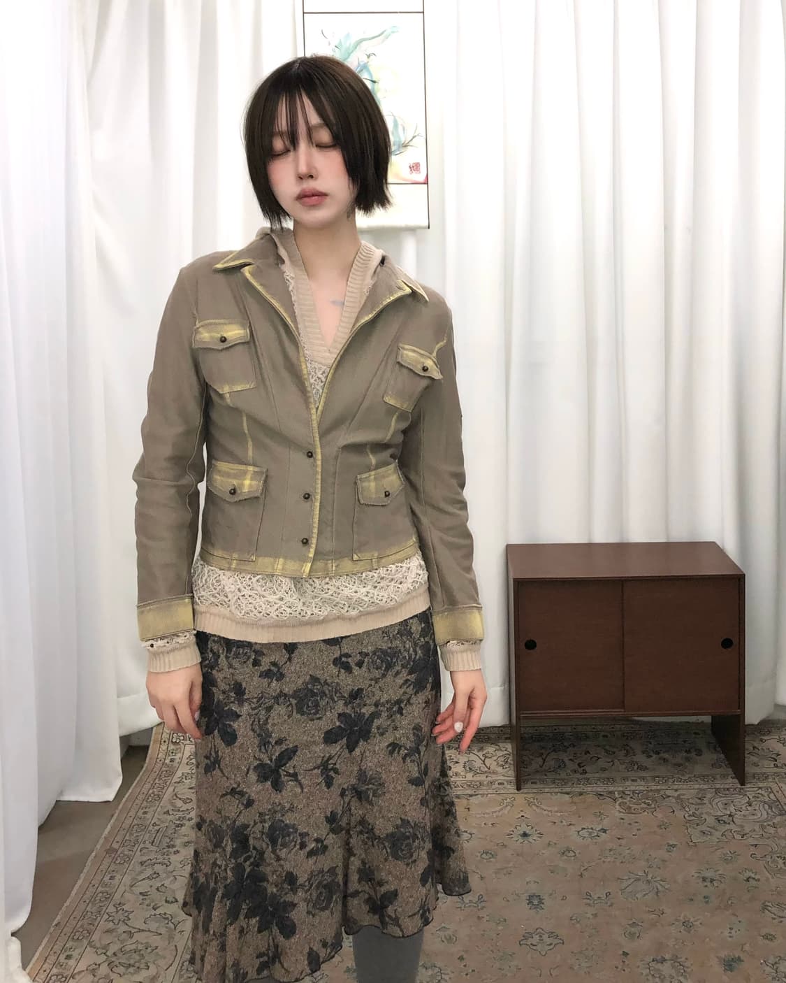 뮤트 브라운 체크 포인트 자켓 상품이미지1