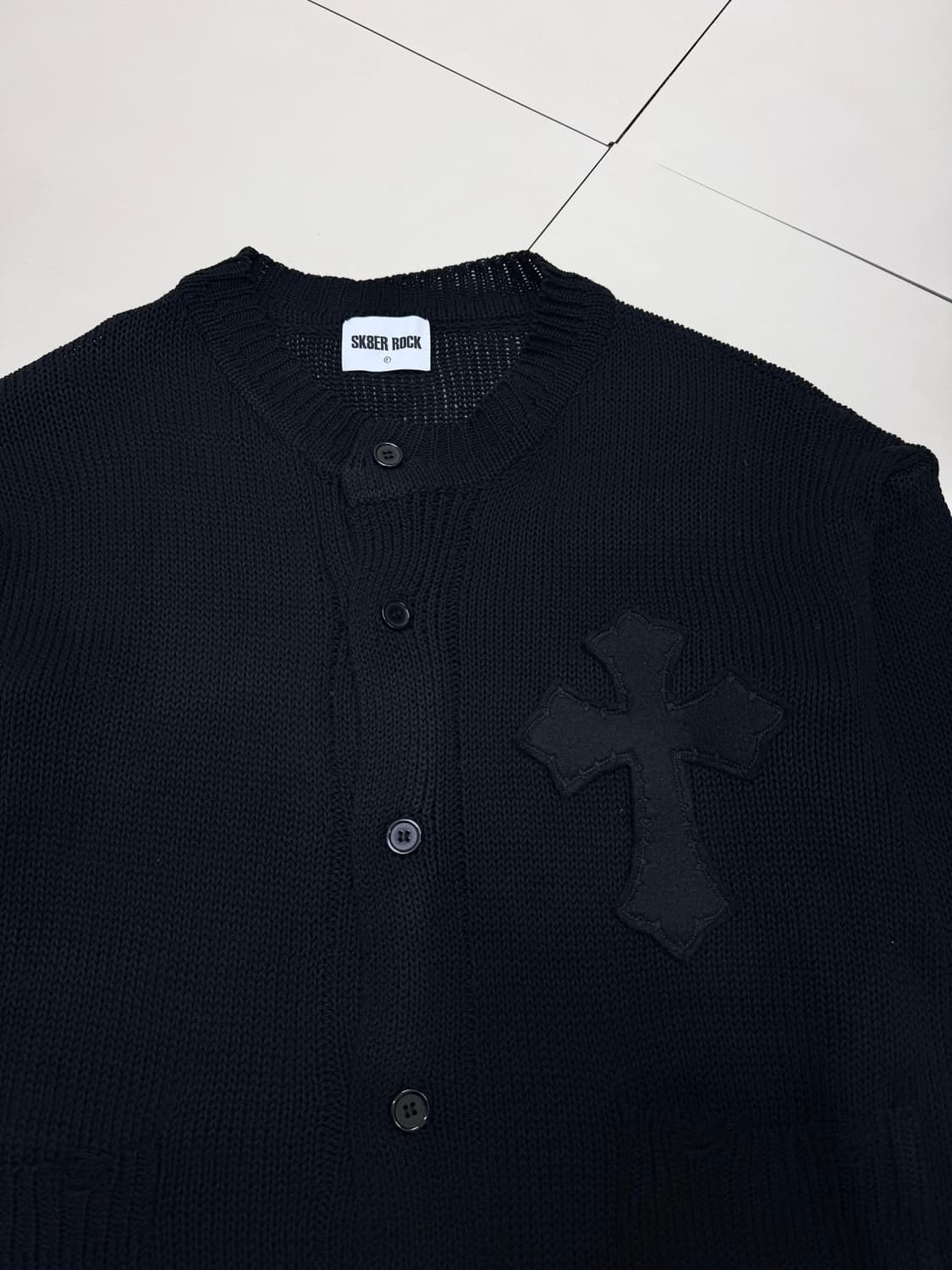 스케이터락 그런지 크로스 데미지 디스트로이드 가디건 블랙 상품이미지2