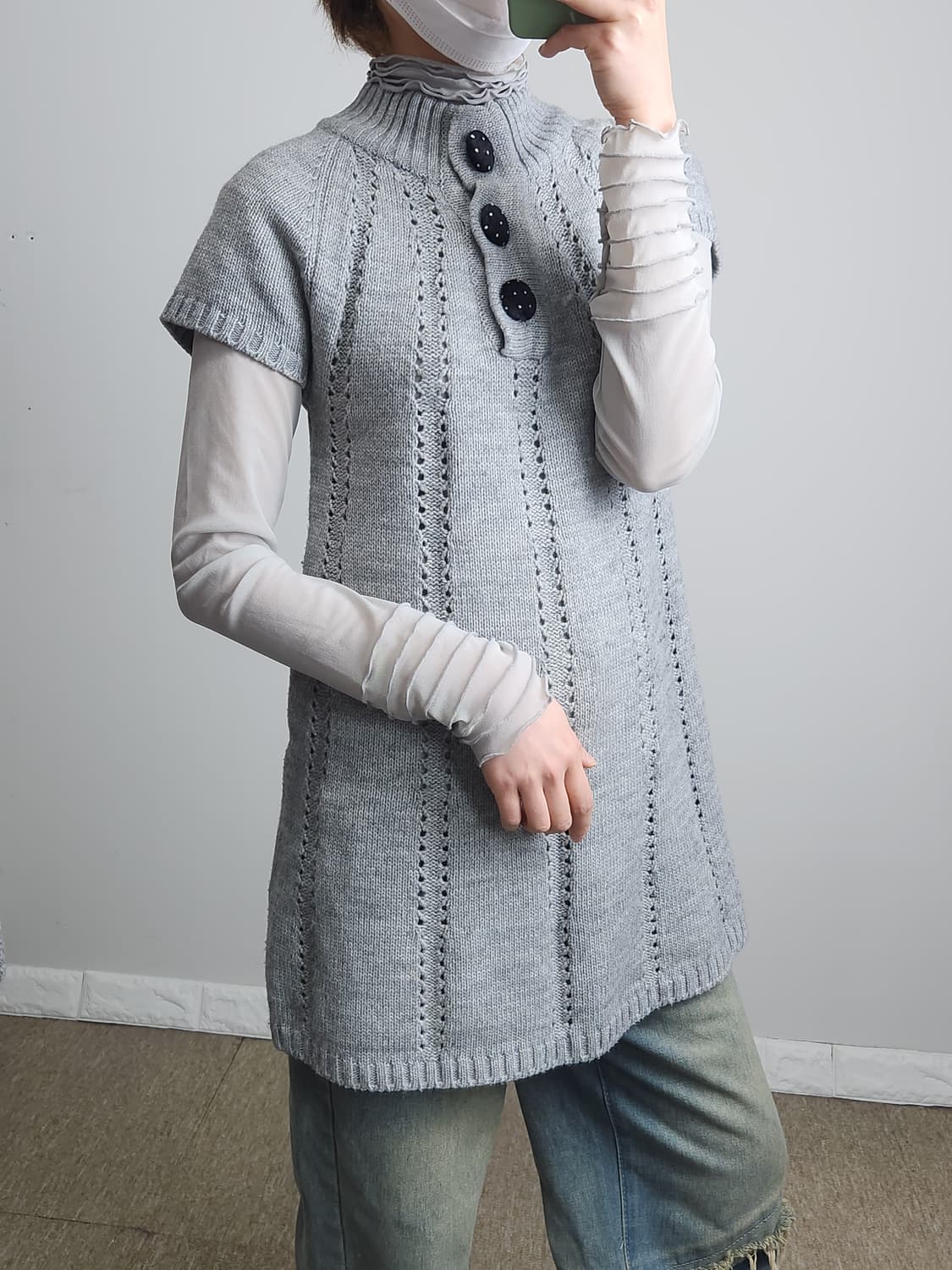 반소매 단추 롱 니트 상품이미지3