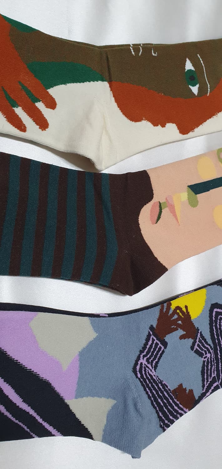 크림베이지 그린 블루 스트라이프 추상 Bonne Maison 본메종 양말 상품이미지7