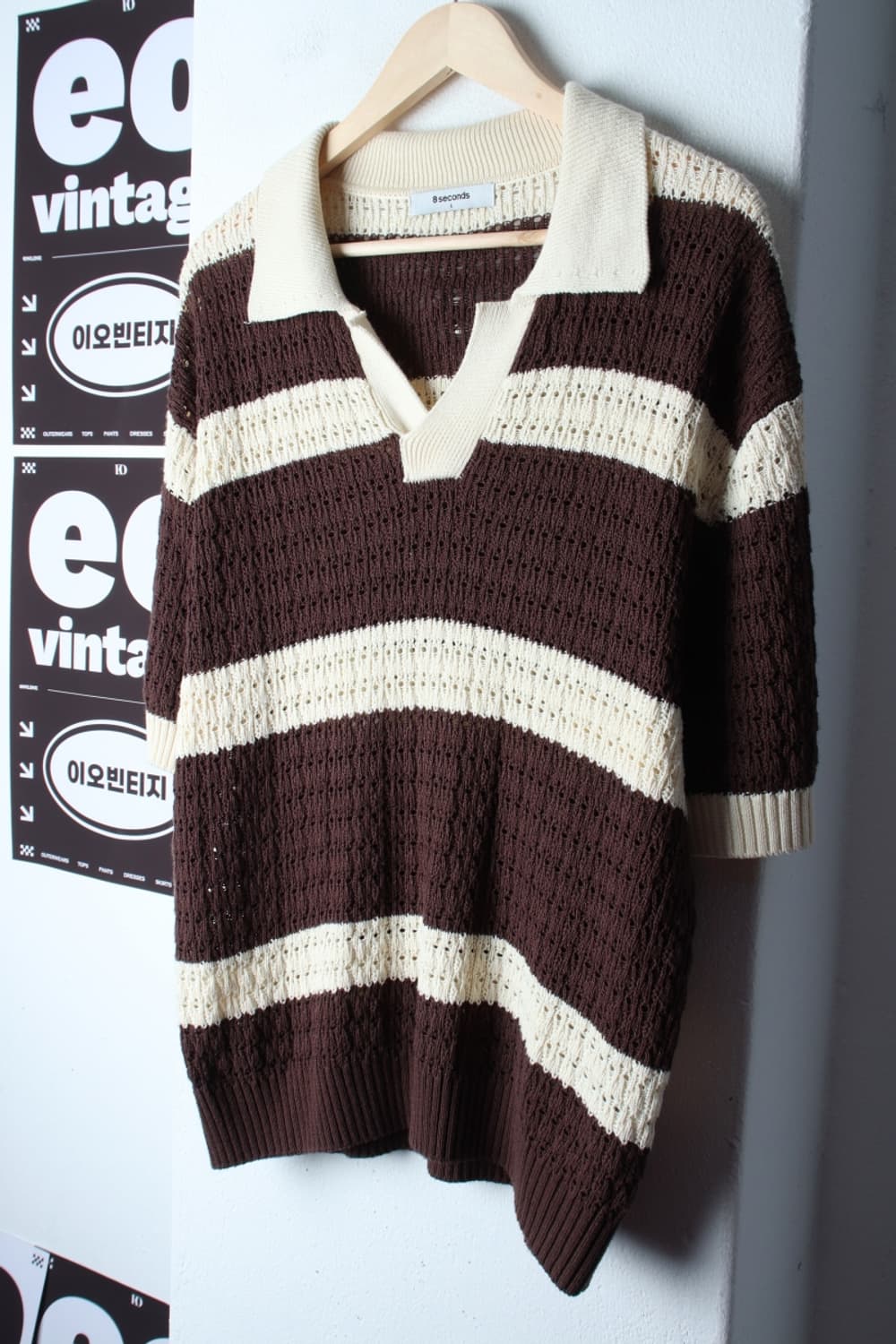 (L-XL) 에잇세컨즈 반팔 카라 티셔츠 니트 스트라이프-H3H33726 상품이미지1
