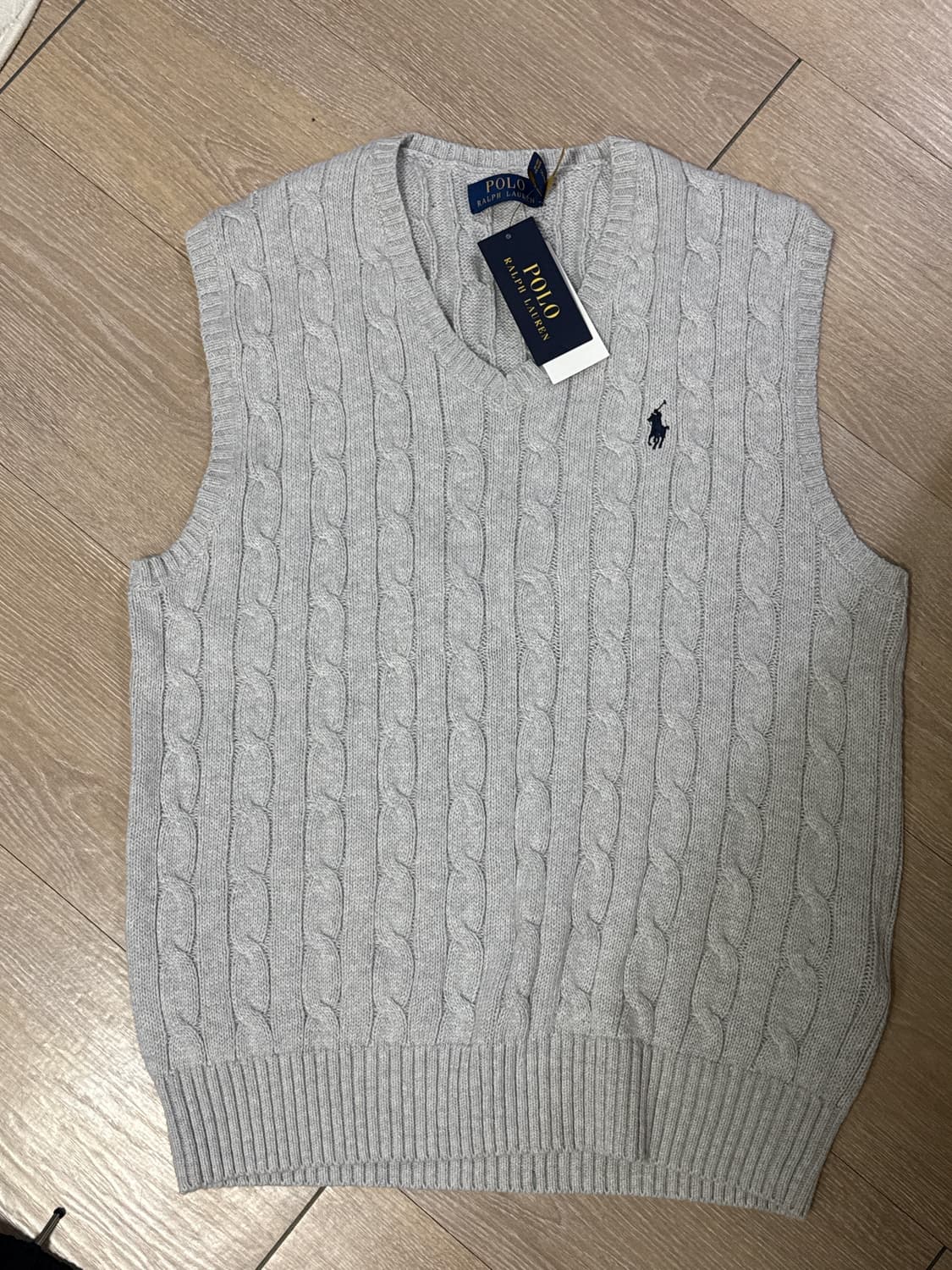폴로 니트 꽈배기 베스트 조끼 그레이 M 새상품 상품이미지1