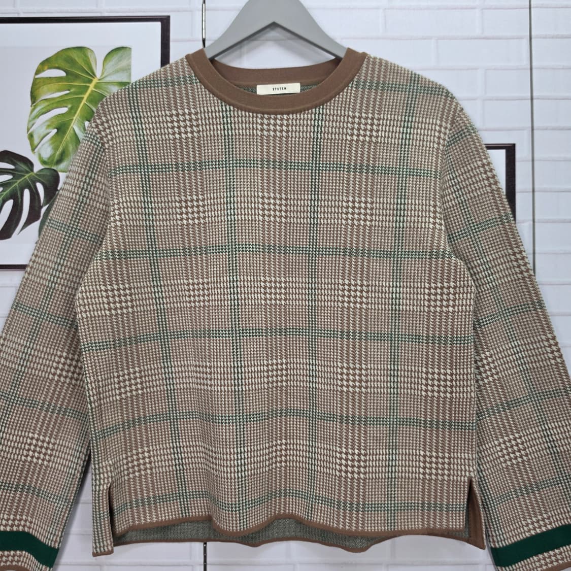 한섬 시스템 하운드투스 패턴 니트 긴팔 티셔츠 프리 사이즈 상품이미지2