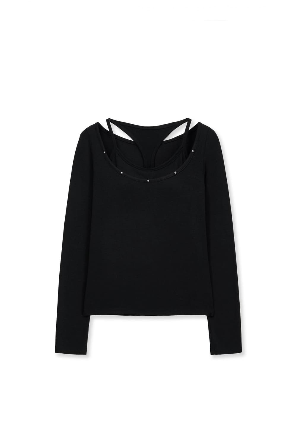 착샷 O 헬레네 파리스 레이서 브라탑 스터드 롱 슬리브 블랙 상품이미지1