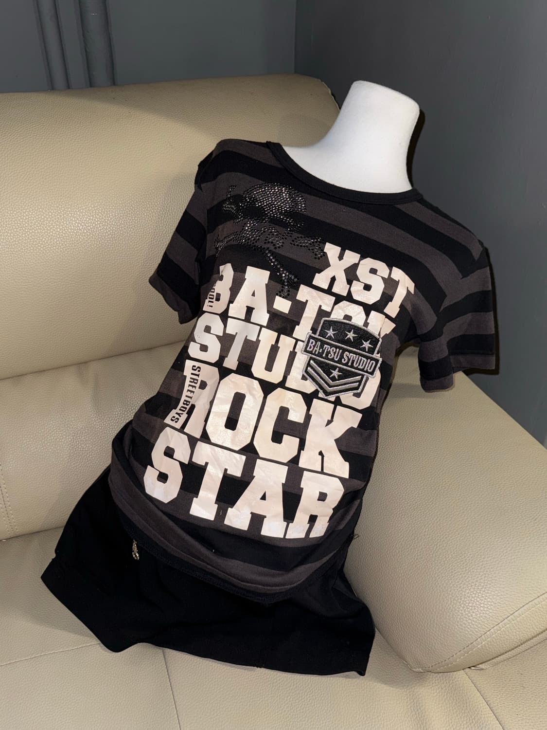lettering & skull point stripe top 상품이미지1