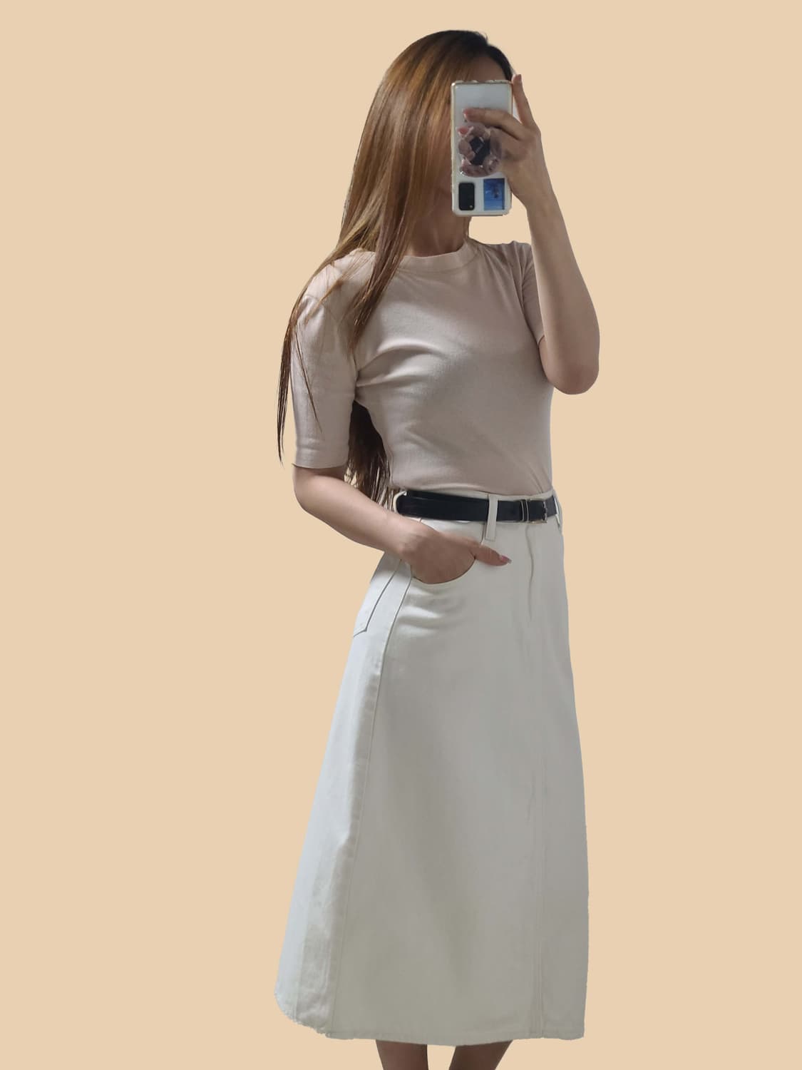 아이보리 데님 롱 스커트 상품이미지1
