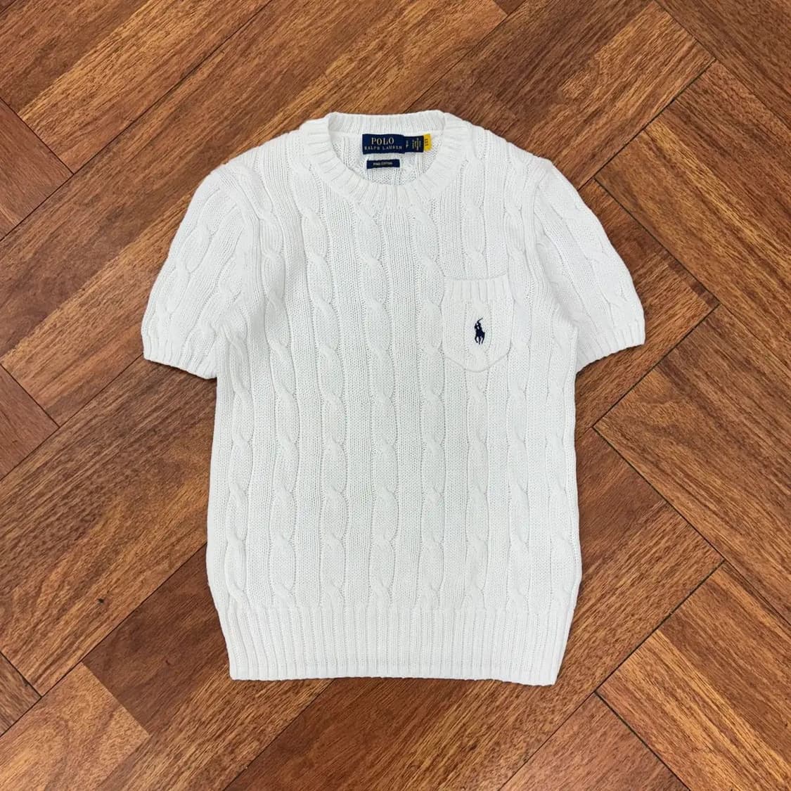 .여성용 S 폴로 랄프로렌 화이트 케이블 라운드 반팔 니트  상품이미지1
