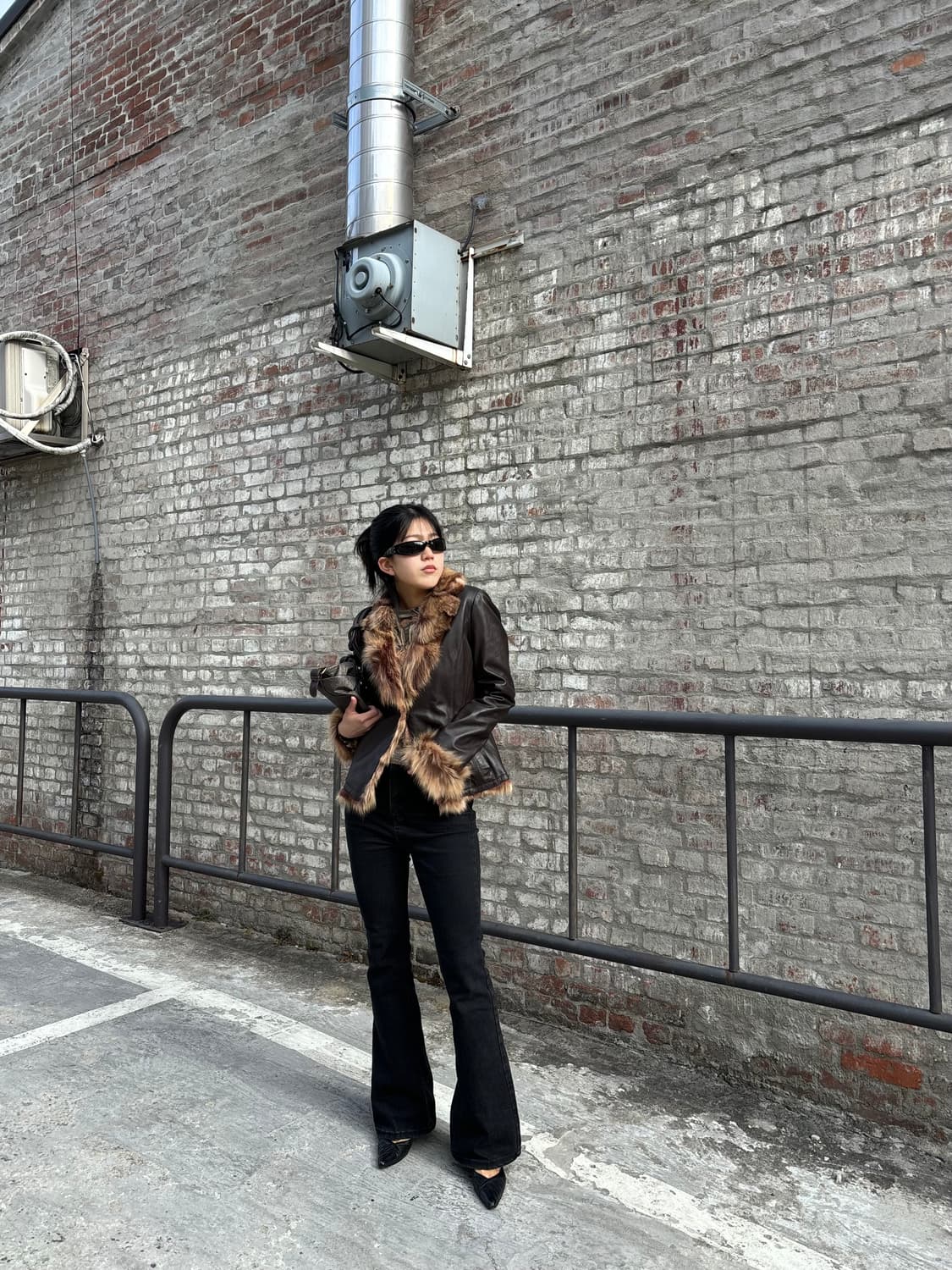 이태리양가죽 레오파드 퍼 트리밍 재킷 상품이미지1