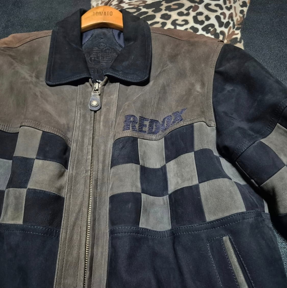90's 레드옥스 스웨이드 패치워크 레더 봄버 자켓 XL 상품이미지2