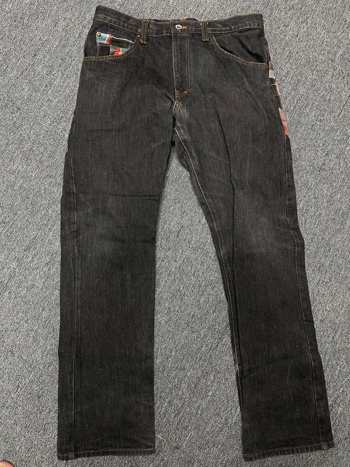 CONCAVE 체크 패치 블랙 데님 팬츠 (30-32 추천) 상품이미지4