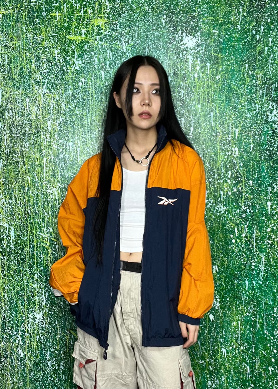 리복 오렌지 네이비 바람막이 자켓M 상품이미지2