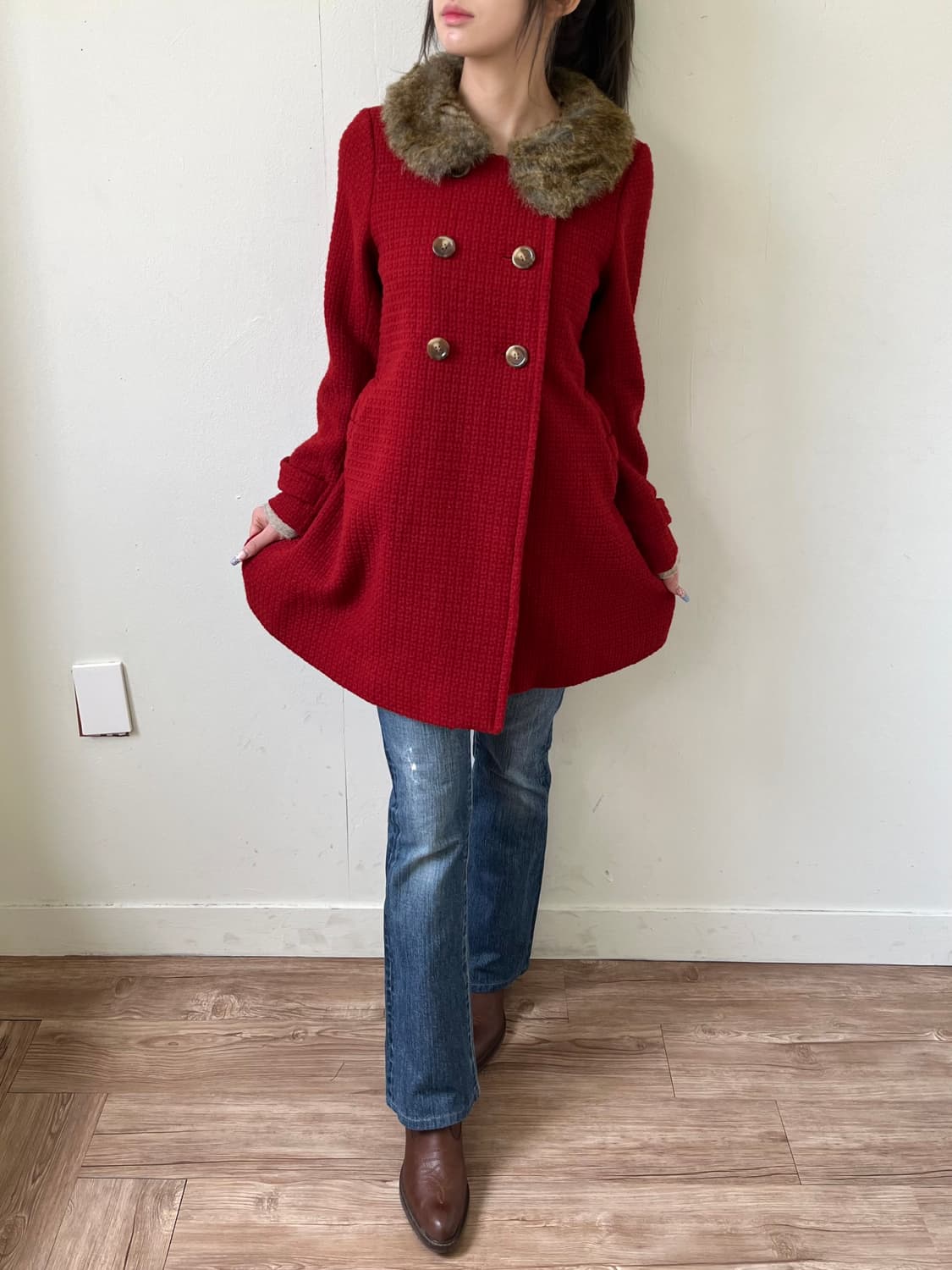 earth music 퍼 더블 코트 상품이미지6