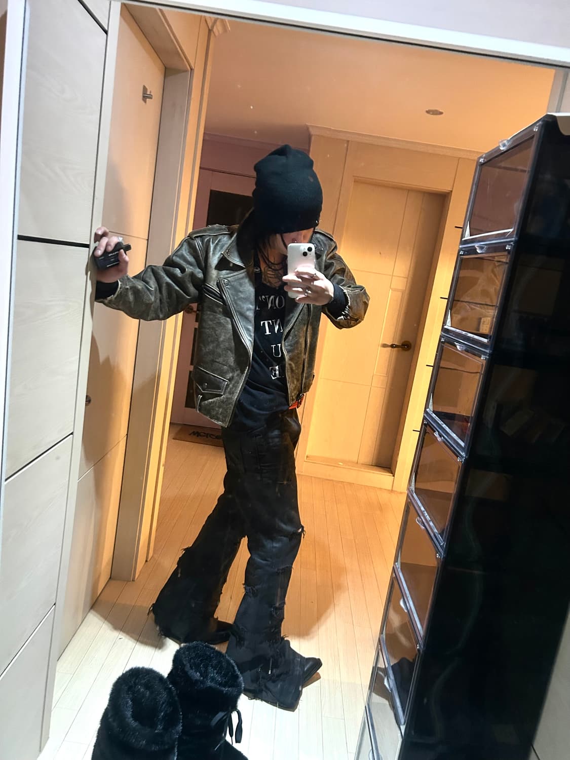 Cow Leather Washed Detail Biker Jacket 상품이미지8