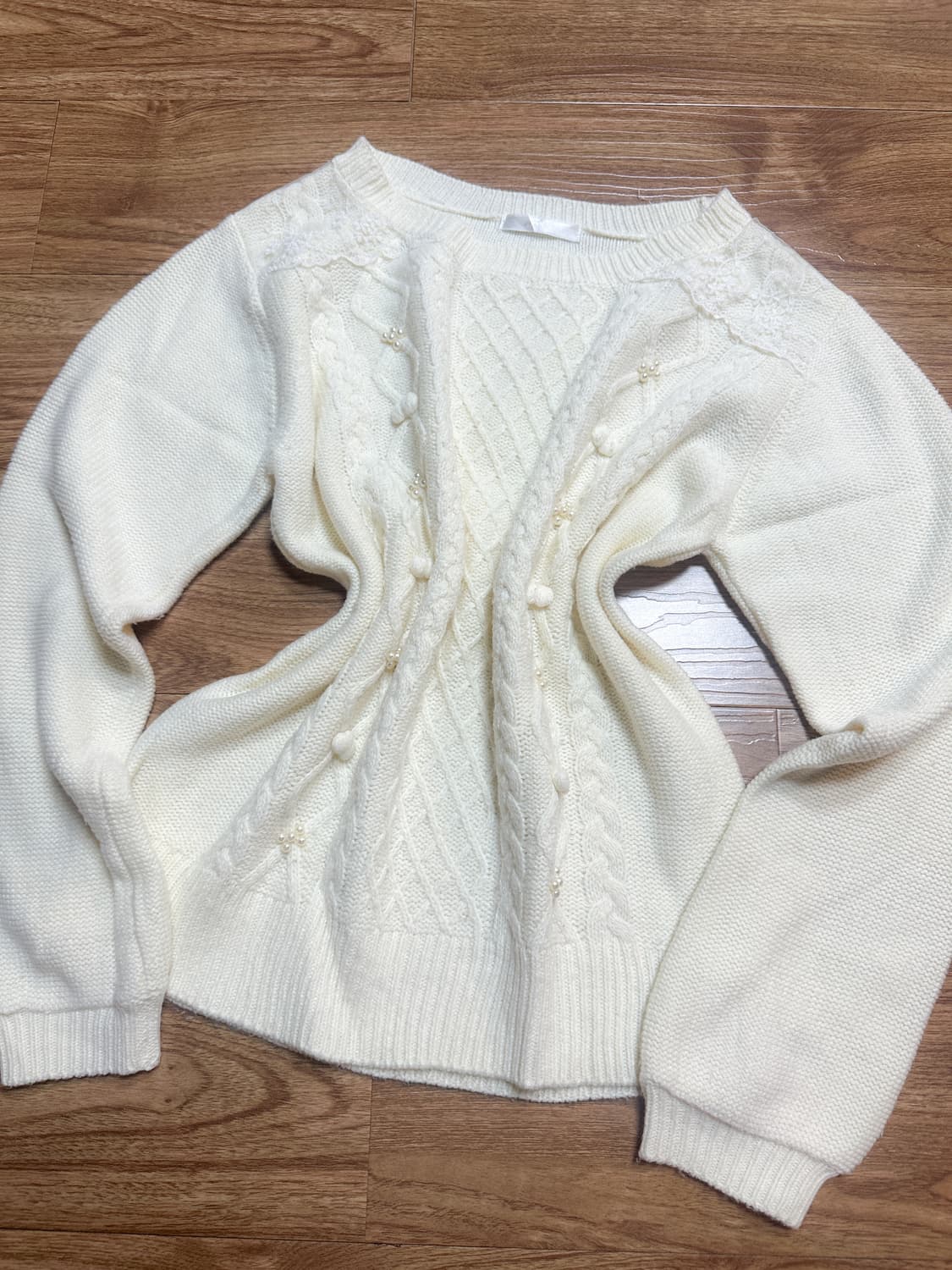 빈티지 화이트 폼폼이 레이스 니트 히메갸루 로걀 라떼 모리걸 헤이세이 상품이미지2