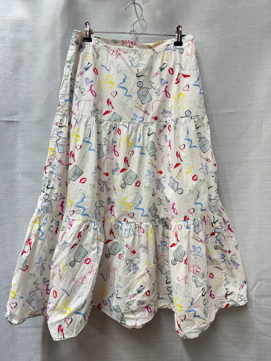 마쥬 향수/립스틱 프린팅 패턴 티어드 빈티지 롱 스커트 27~28 상품이미지1