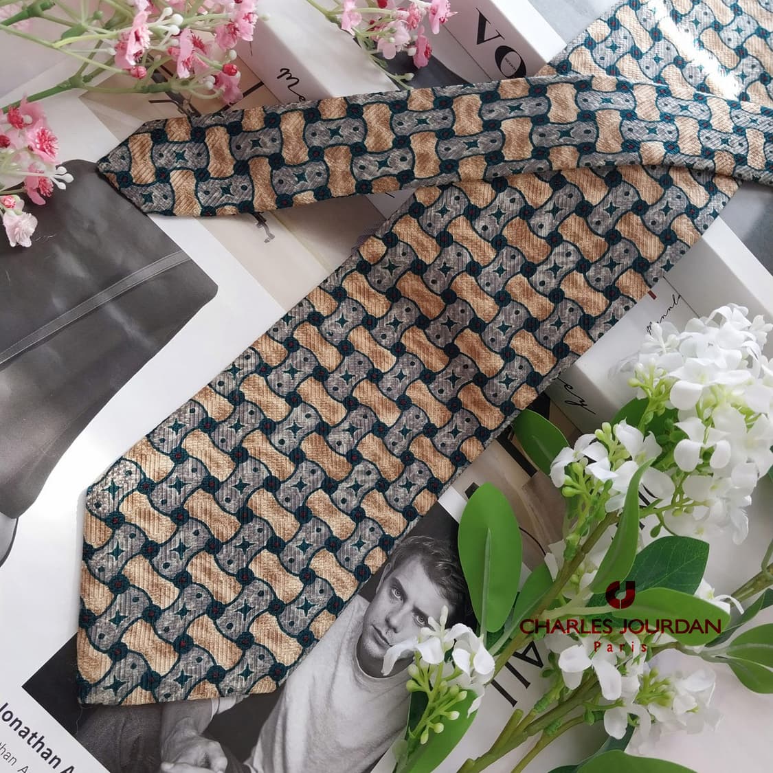 샤를 주르당 실크 그린 패턴 넥타이 9.4cm A+등급 K2359 상품이미지2