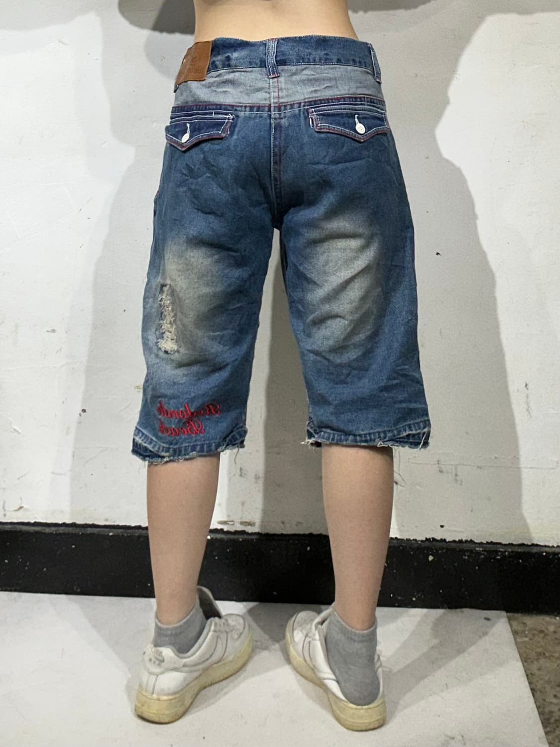 빈티지 진청 자수 반바지 버뮤다 팬츠 34 상품이미지3