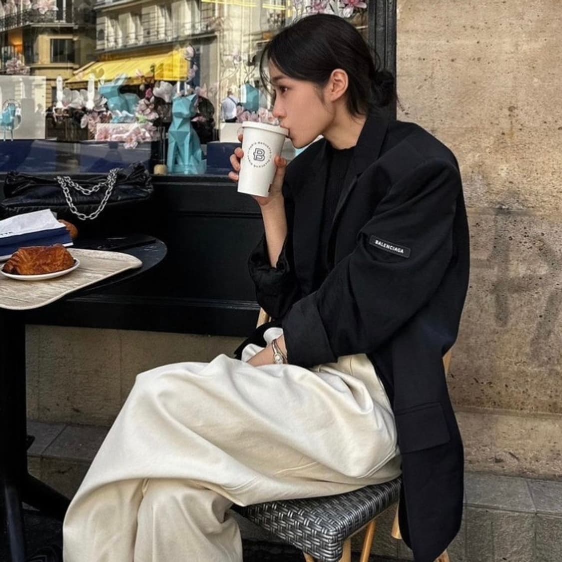 [34] 발렌시아가 워시드 로고 패치 블레이저 자켓 블랙 상품이미지1