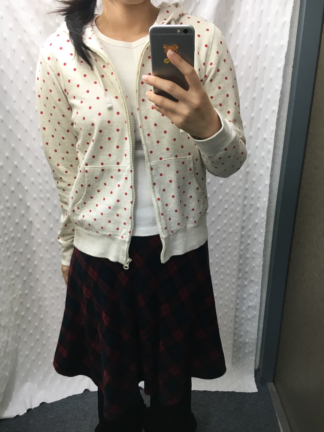 오트밀 레드 도트 후드집업 상품이미지3