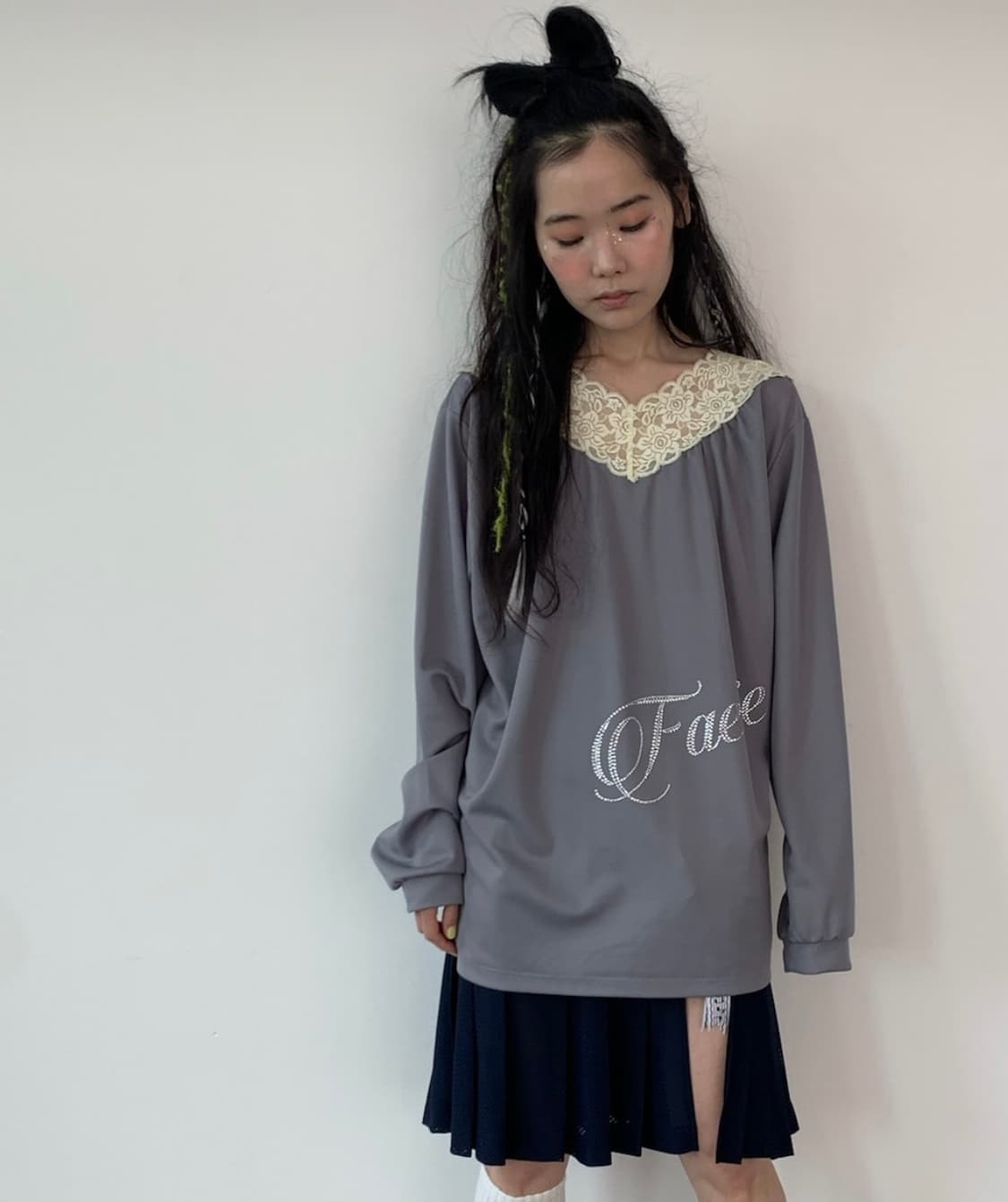 샵페어리lace V neck shirring top (dark grey) 상품이미지1