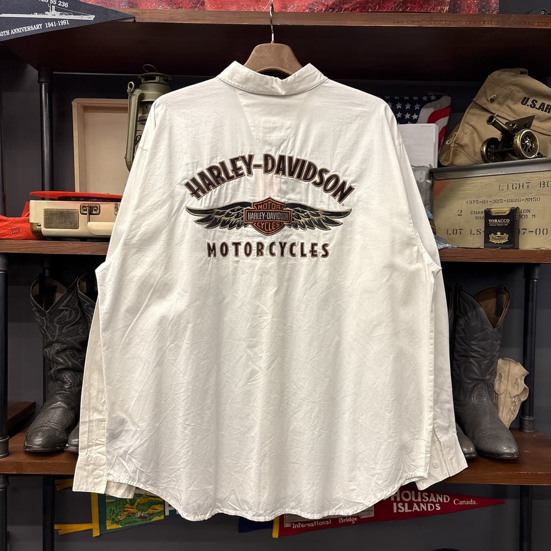 00s 할리데이비슨 아치 엠브로이드 레터링 라이딩셔츠 N957 상품이미지2