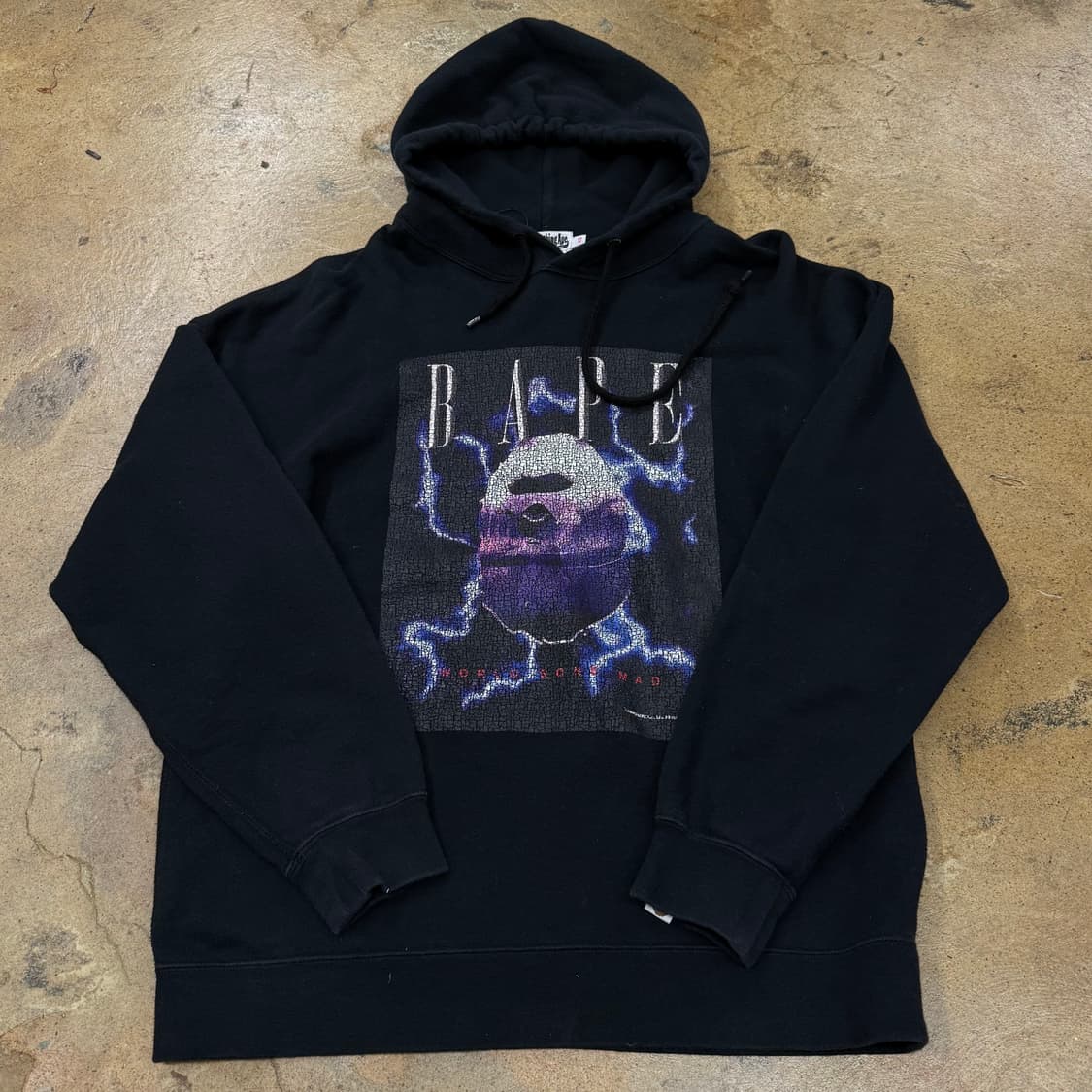 베이프 썬더 라이트닝 빅사루 프린팅 블랙 후드 티 상품이미지2