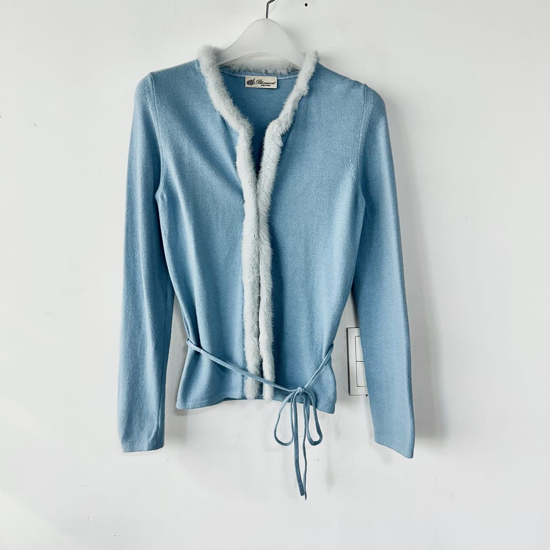 블루마린 퍼 트리밍 니트 가디건 상품이미지1