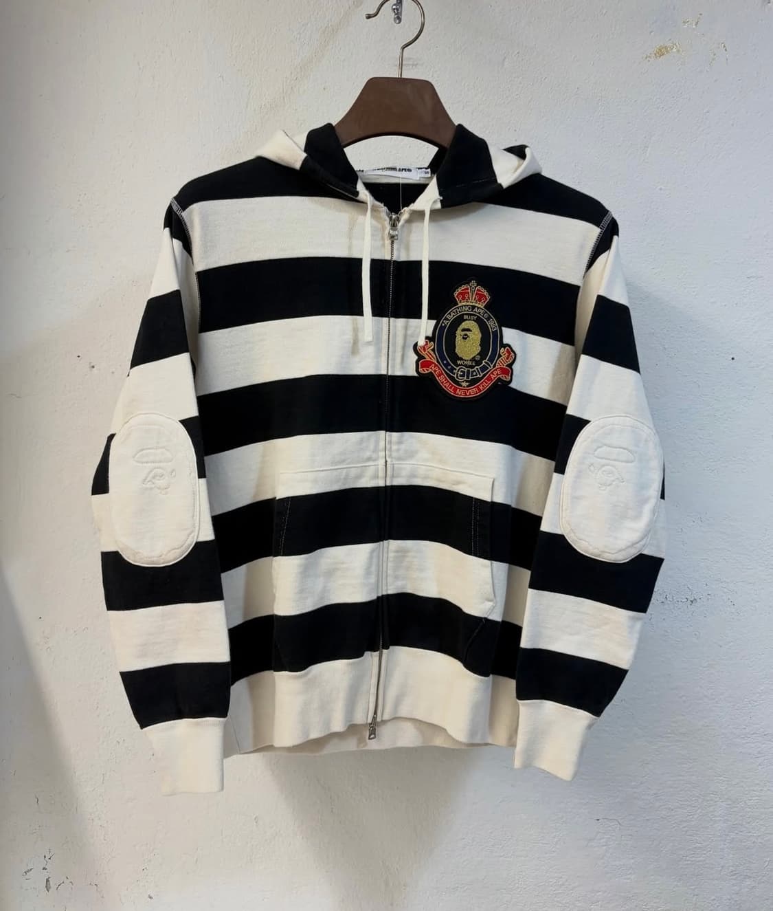 베이프 엘보 패치 스트라이프 후드집업 상품이미지5